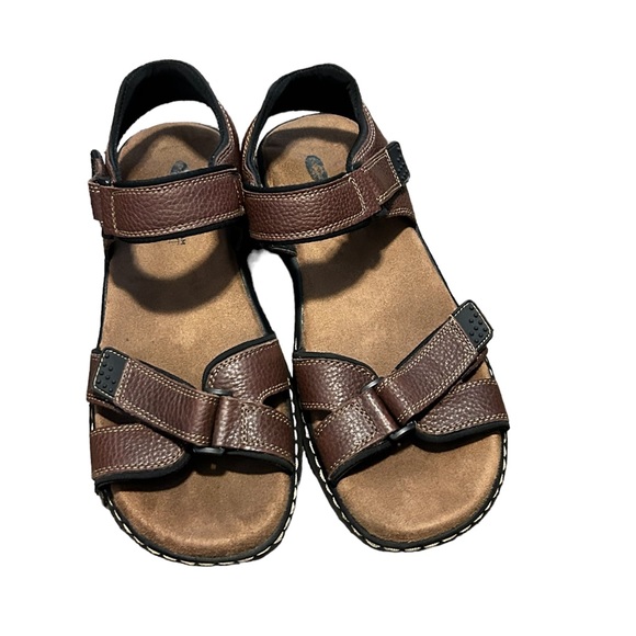 NEW! DR. SCHOLL'S Men's Brown Leather Memory Foam Comfort Sandal-12 - Picture 2 of 14